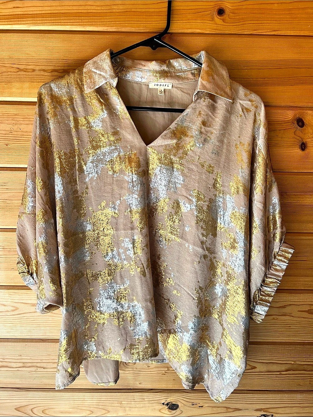 JODIFL Abstract Metallic Blouse Brown & Gold Size Small